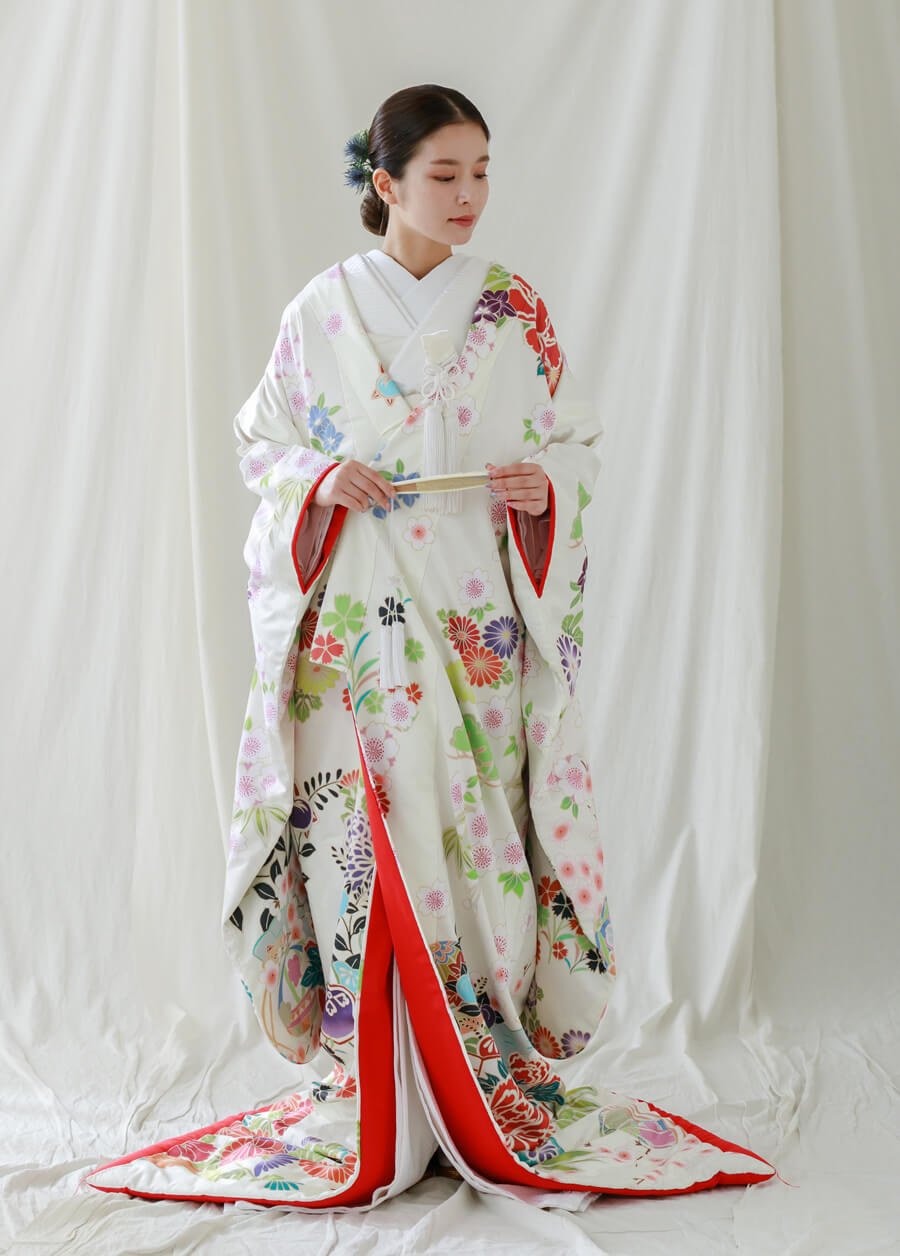 511w2〇色打掛 金糸 鶴 風景〇美品 結婚式 ブライダル お色直し 舞台 