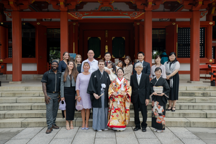 小さな結婚式熊本店　挙式レポート　No.24　藤崎宮での挙式（色打掛＆国際結婚）挙式編