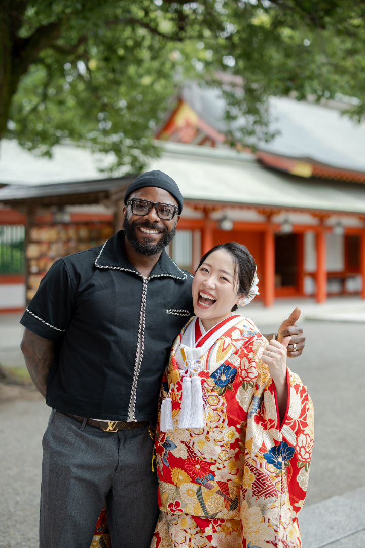 小さな結婚式熊本店　挙式レポート　No.24　藤崎宮での挙式（色打掛＆国際結婚）挙式編