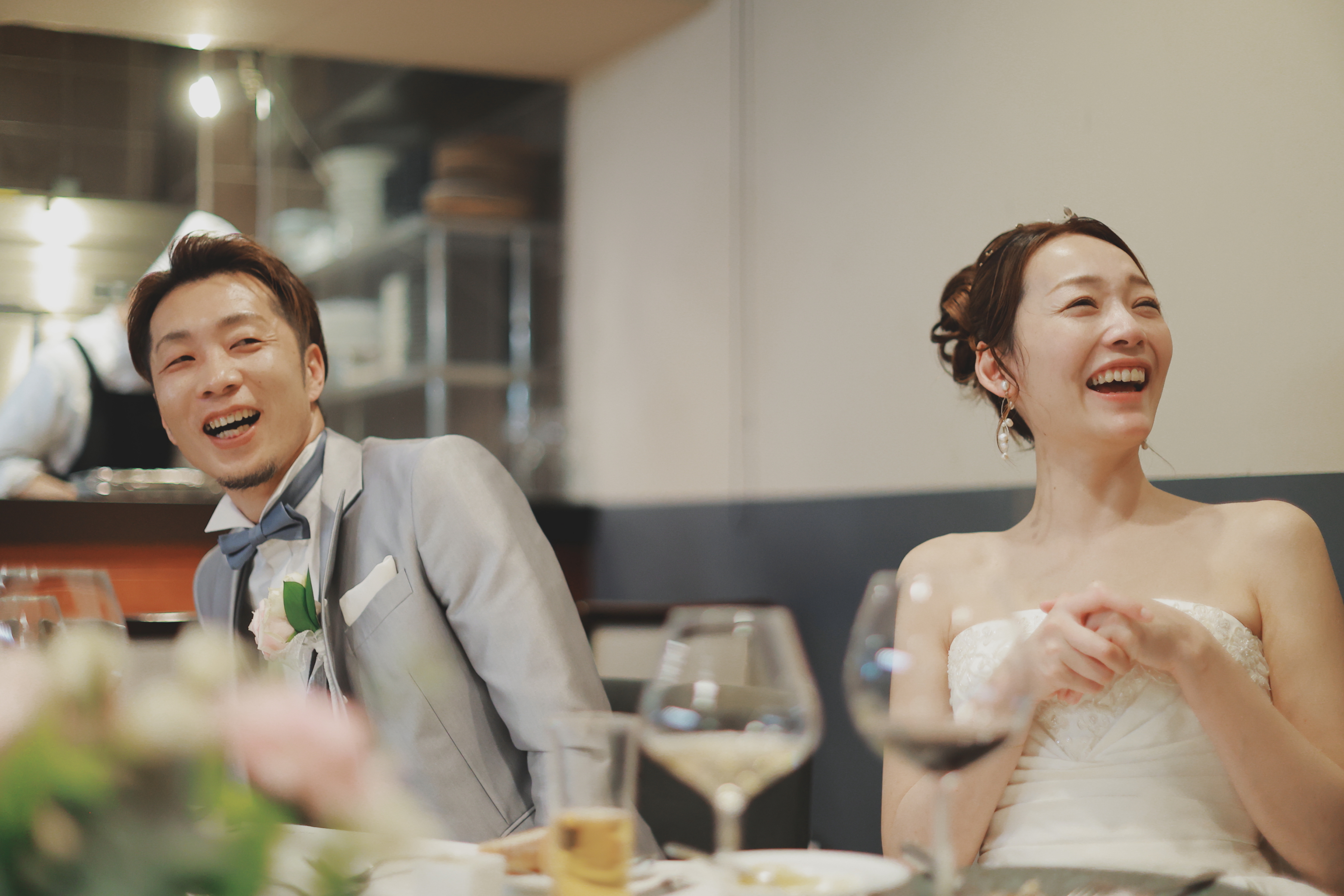 結婚式の後に、家族でレストランでパーティー♪