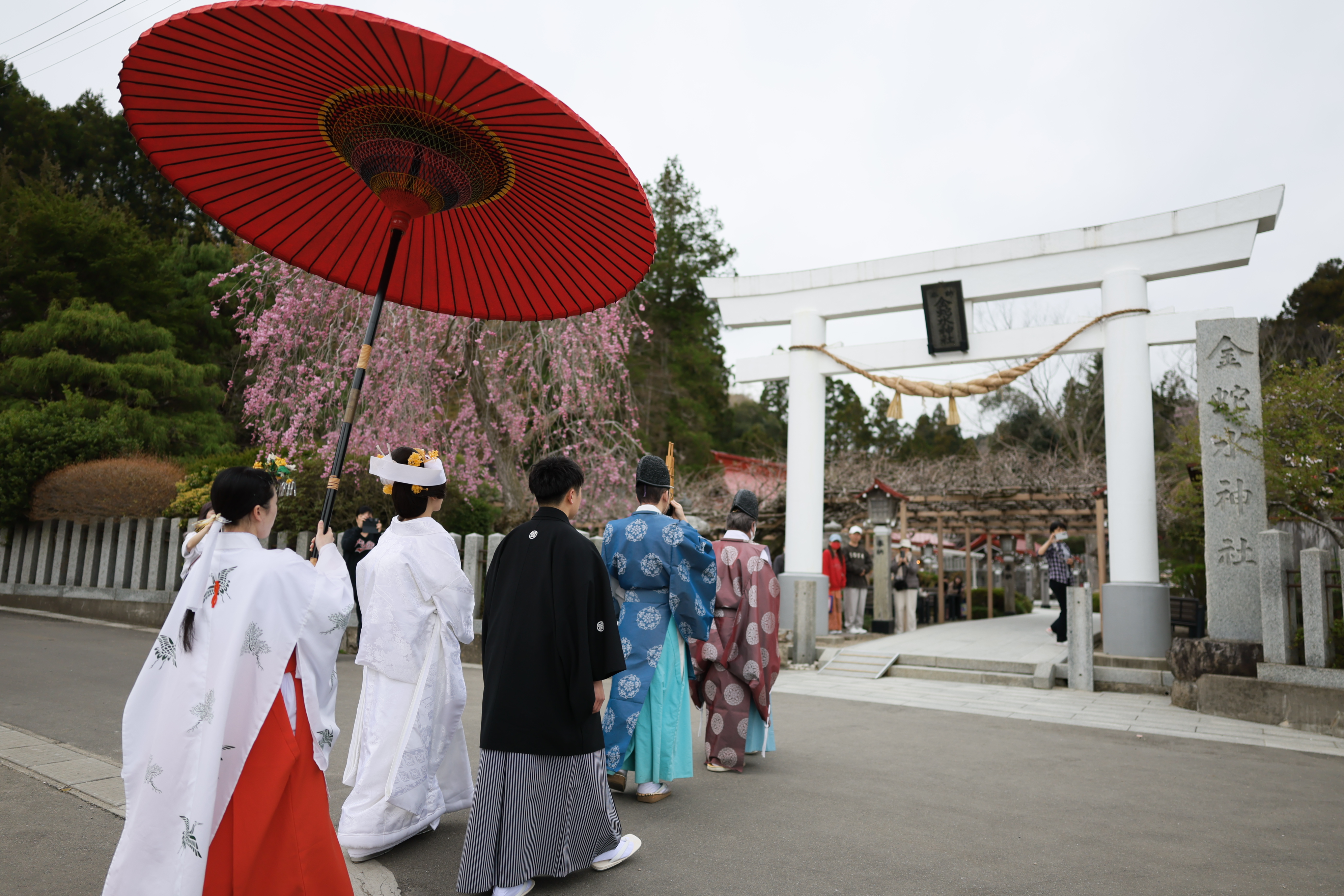 桜感じる神社での結婚式