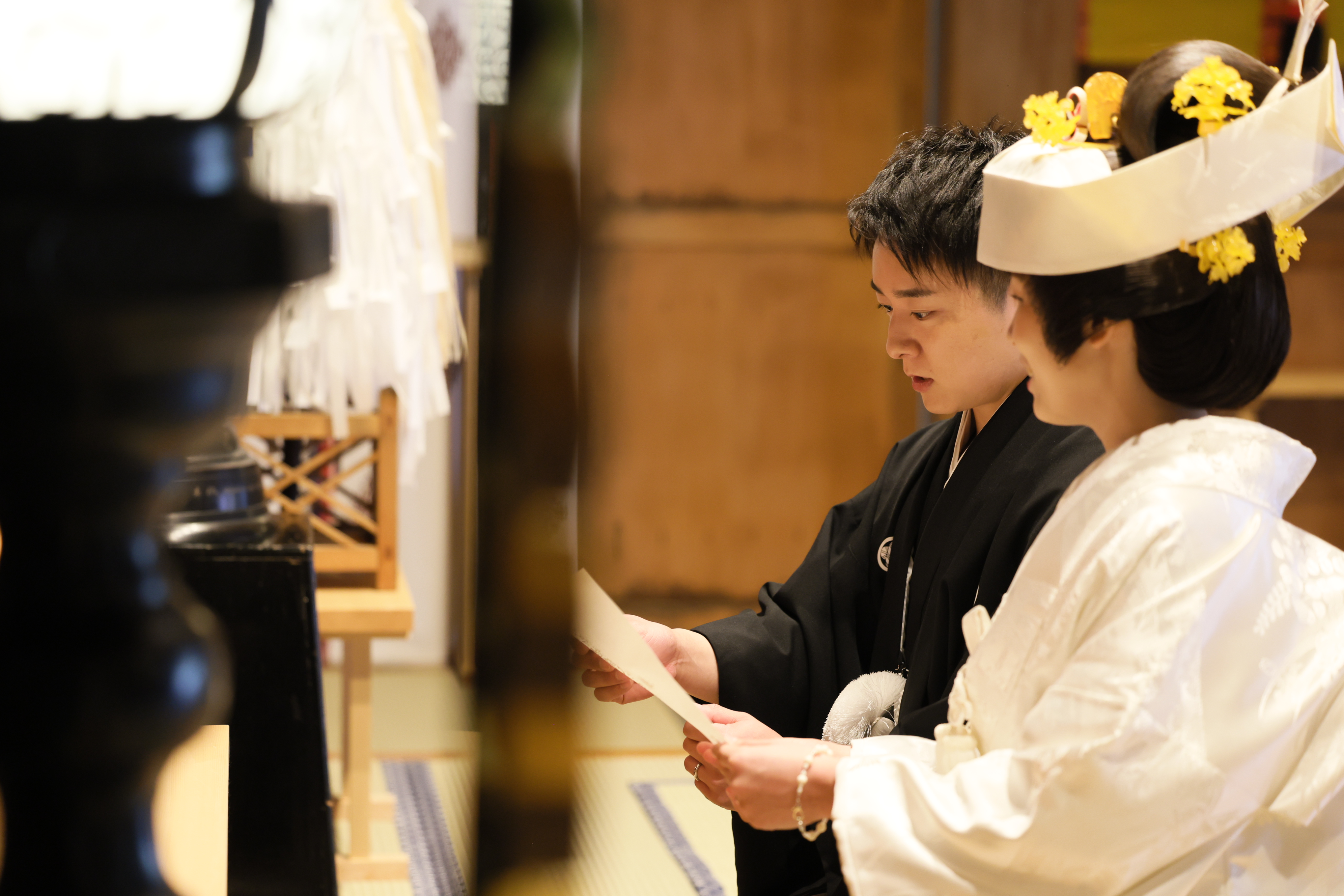 桜感じる神社での結婚式