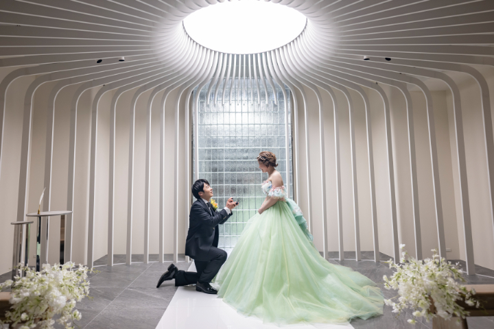 熊本チャペル　フォトウエディングレポート　No.43　チャペルでカラードレス前撮り