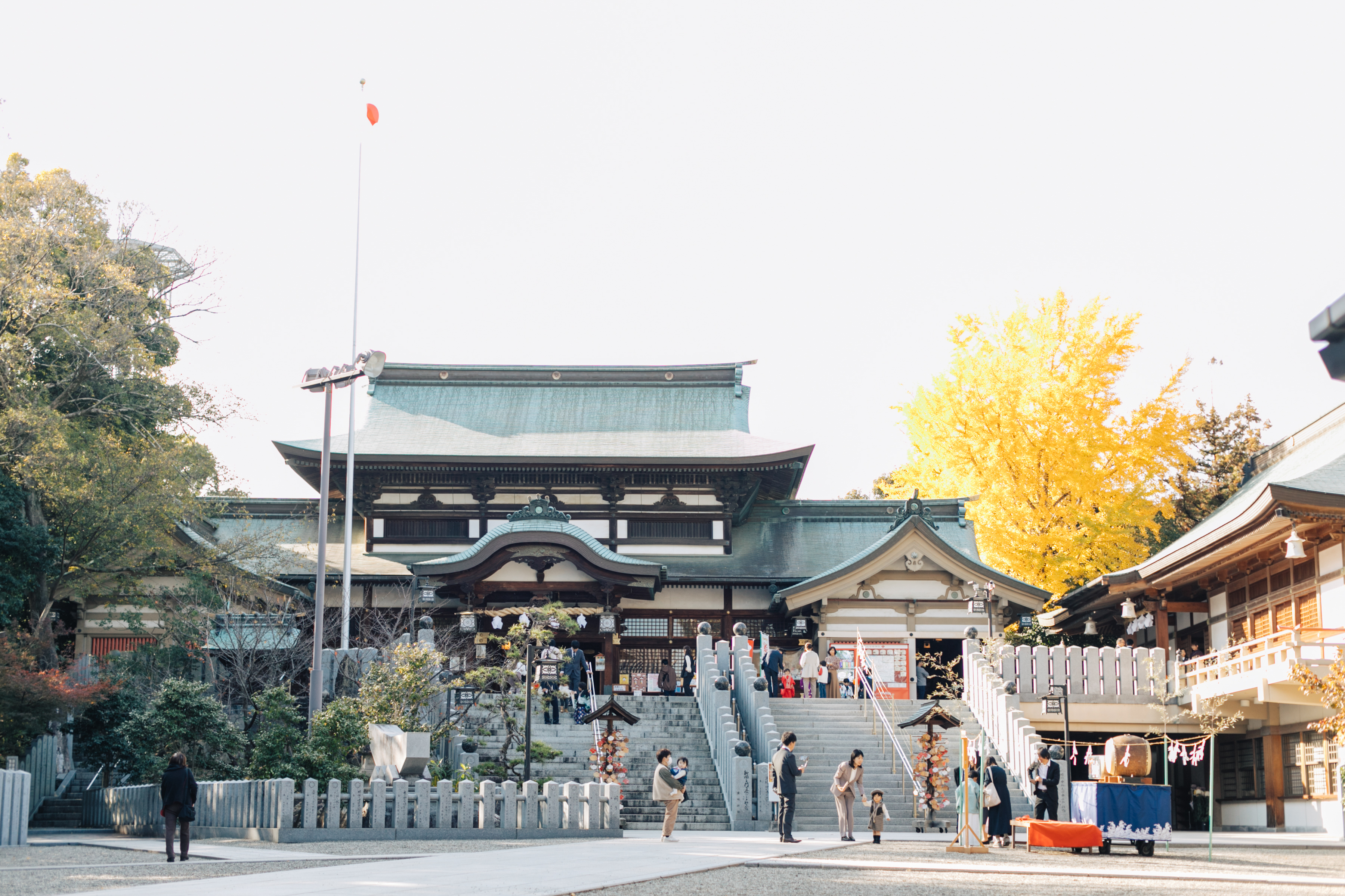伊豫豆比古命神社 椿祷殿（椿神社）で挙げられたお客様の結婚式　秋の暖かな日差しの中執り行われるご結婚式