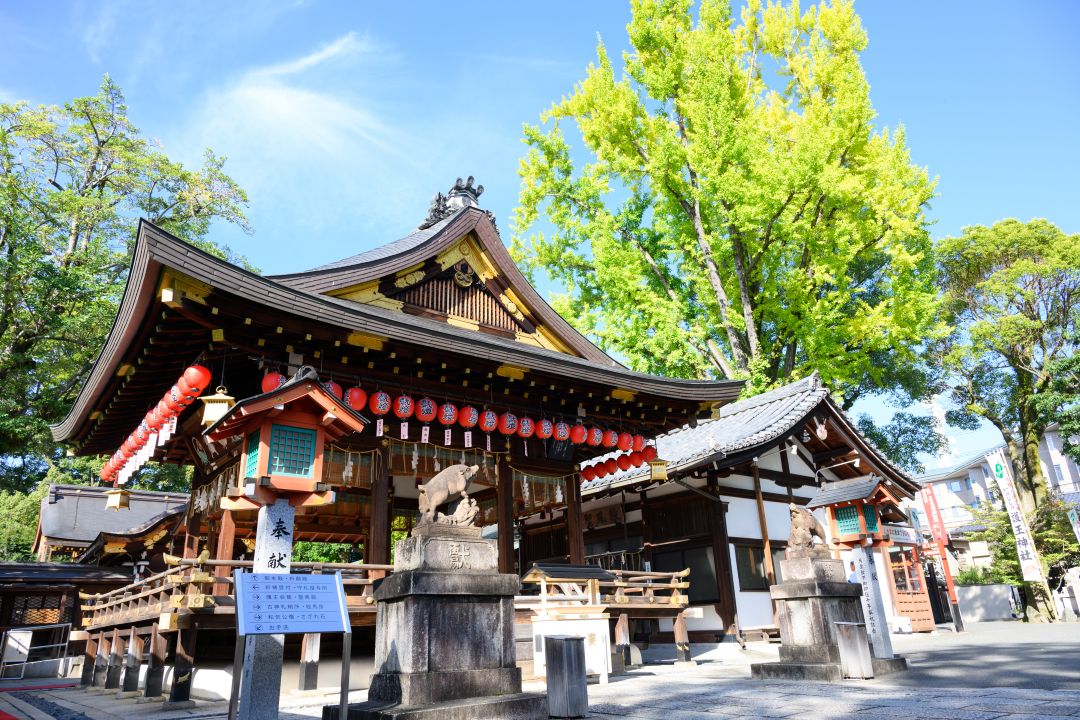 【“いのしし神社”ならではの縁起の良さ（子孫繁栄・家族安泰）】護王神社は「いのしし神社」として知られ、境内には狛犬ではなく“狛いのしし”が鎮座。 猪は多産・子孫繁栄の象徴とされ、結婚の門出を祝う縁起の良いシンボルが随所にあります。