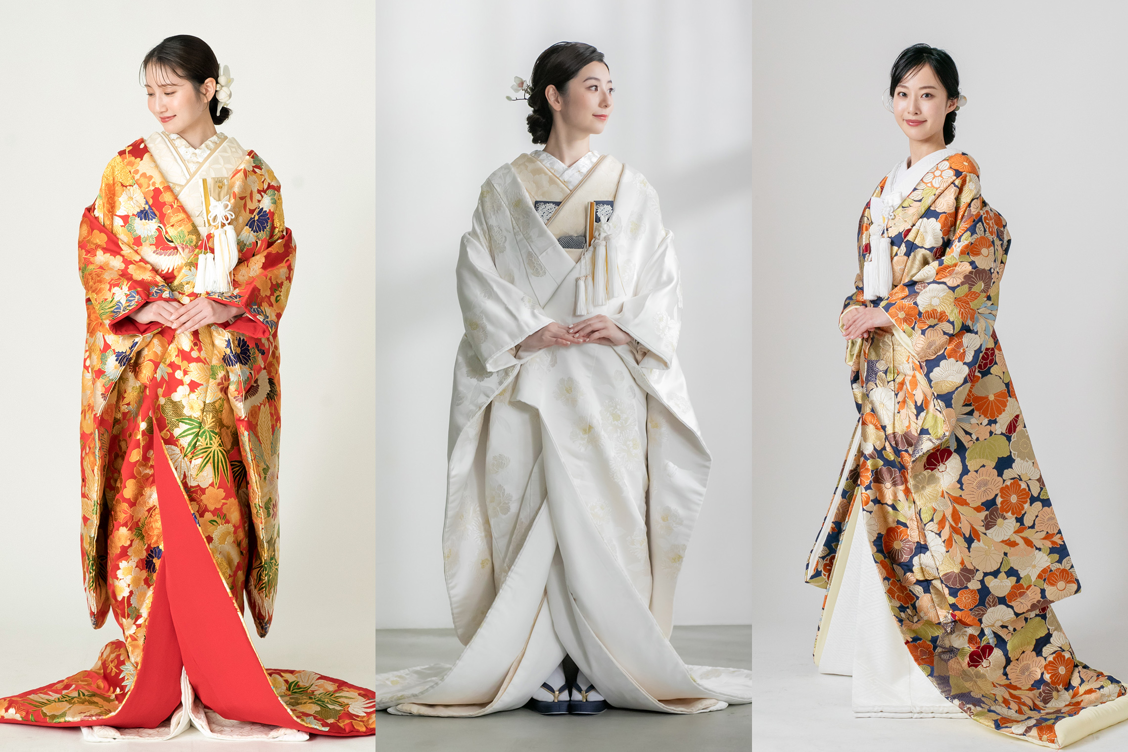 全国25店舗！お近くの店舗で試着が可能♪道外にお住まいの方でも、お近くの店舗でお衣装の試着が可能です！当サロンでは、豊富な着物をご用意しております♪厳かな神社挙式にふさわしい白無垢・色打掛はもちろん、季節やお好み、雰囲気に合わせて流行りの色小物や色掛下をコーディネート頂けます♪