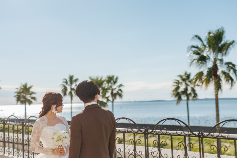 天気に恵まれた場合は東京湾を背景にテラス撮影も・・！